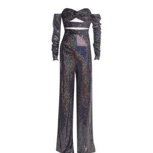 Bronx and Banco Glitter Jumpsuit in Black and Silver